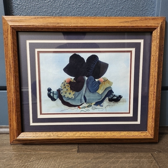 Other - Vintage 1970s Holly Hobbie Style Framed Wall Art Print - Signed
